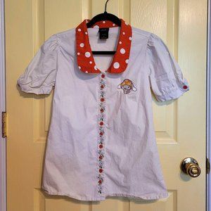 SANRIO Cinnamoroll Mushroom Puff Sleeve Woven Button Up Cottagecore